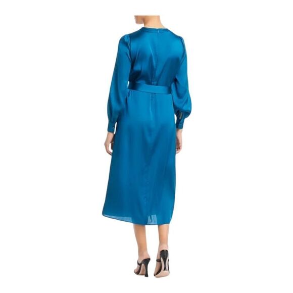Misook Teal Belted Satin Midi Dress Size Large - Picture 3 of 8